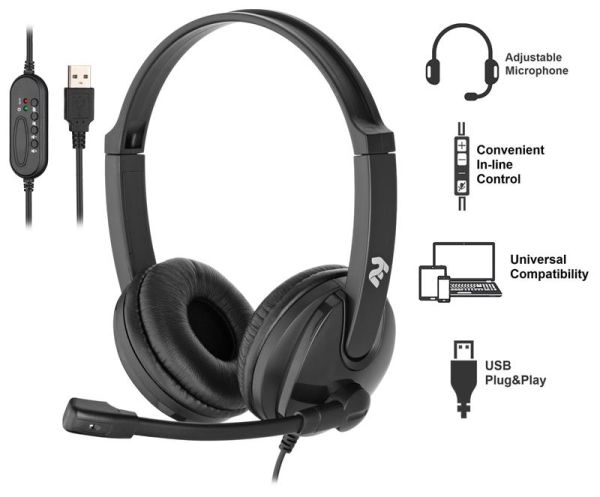 Гарнітура ПК стерео On-ear 2E CH12 USB, omni-mic, 2м, чорний