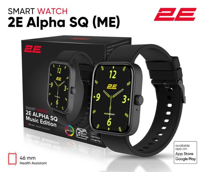 Смарт-годинник 2E Alpha SQ Music Edition 46мм, 1.78", 368x448, AMOLED, BT 5.2, Чорний