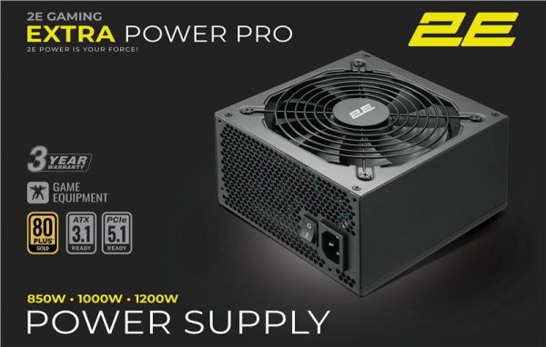 Блок живлення  2E GAMING Extra Power Pro ATX3.1 GEN5.0  (1200W), >90%, 80+ Gold, 140мм, 1xMB 24pin(20+4), 2xCPU 8pin(4+4), 3xMolex, 9xSATA, 6xPCIe 8pin(6+2), 1x