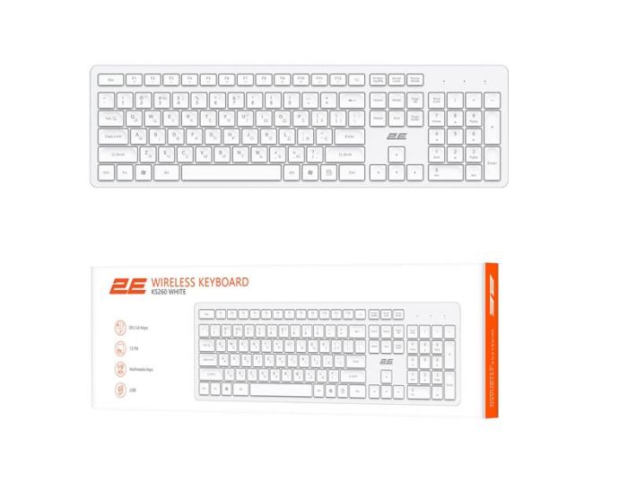 Клавіатура мембранна 2E KS260 106key, WL, EN/UK, білий