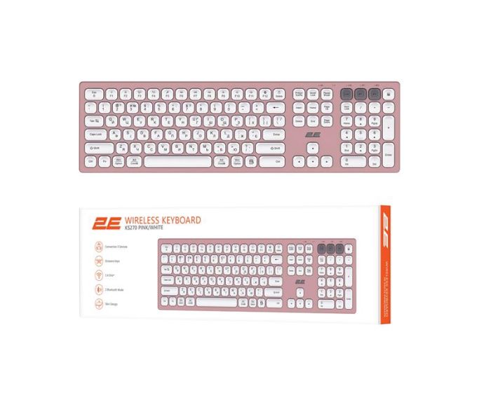 Клавіатура ножнична 2E KS270 109key, WL/BT, EN/UK, рожево-білий