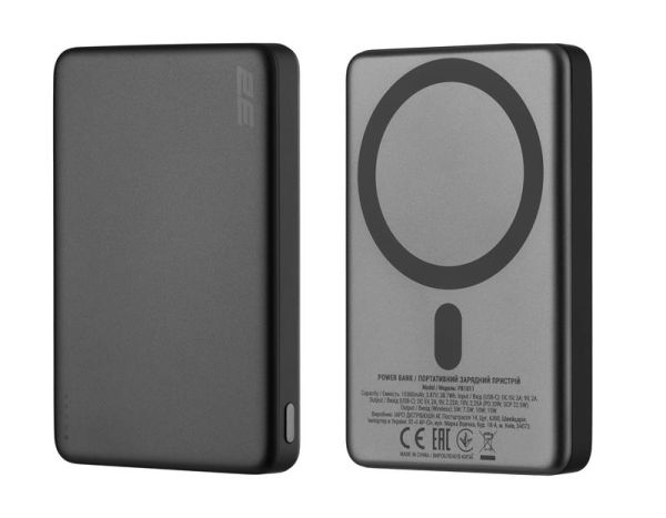 Акумулятор портативний літій-іонний Power Bank 2E Slim Wireless QI 10000мА·год, 20Вт, PD, сірий