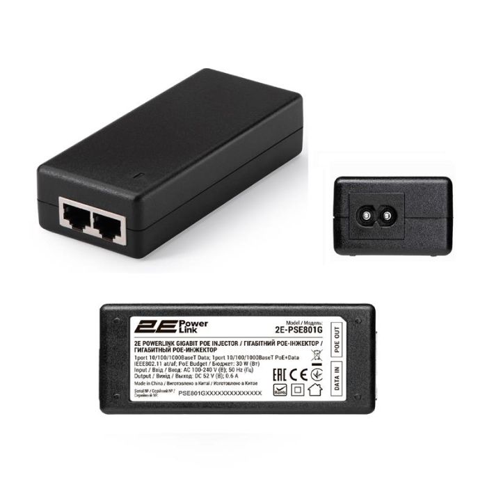 Інжектор PoE 2E PowerLink PSE801 1xFE, 1xFE PoE, 30Вт