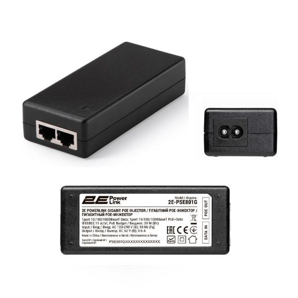 Інжектор PoE 2E PowerLink PSE801G 1xGE, 1xGE PoE, 30Вт