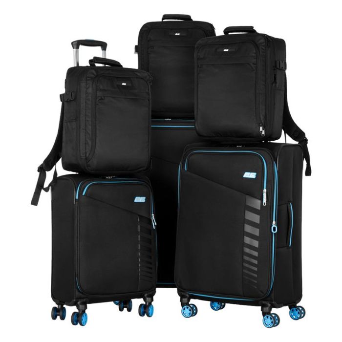 Набір валіз 2E, Trek, (L+M+S), TSA, 4 колеса, + 3 рюкзаки Cabin (2E-BPET-CABIN-BK), поліестр, чорний