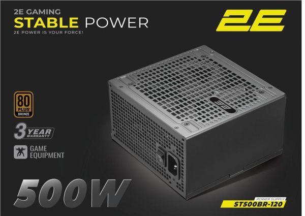 Блок живлення 2E GAMING Stable Power ATX3.1 (500W), >85%, 80+ Bronze, 120мм, 1xMB 24pin(20+4), 2xCPU 8pin(4+4), 3xMolex, 6xSATA, 2xPCIe 8pin(6+2)