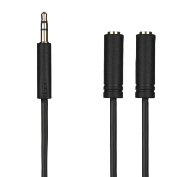 Кабель 2E jack 3.5 > 2хjack 3.5 (M/F) 0.30м, чорний