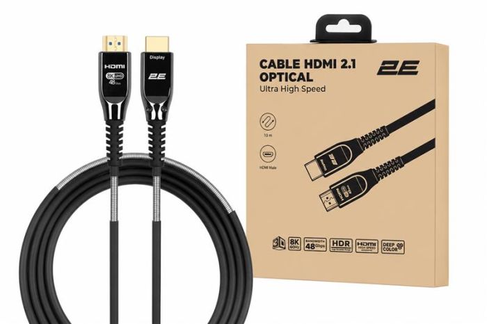 Кабель 2E HDMI (M/M) 10м, 2.1, 8K/60Hz 48Gbps, Optical, чорний
