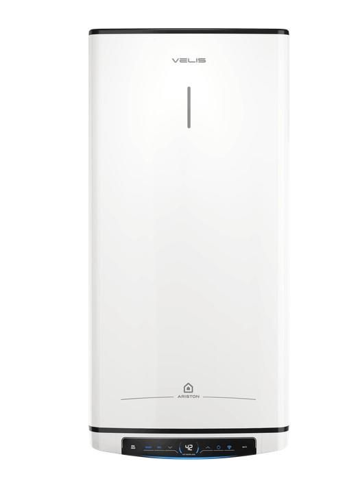 Водонагрівач електр. Ariston плаский слім VELIS PRO DRY WIFI 100 EU, 100л, 2*1,5кВт, сух тен, ун. монтаж, електр. кер-ння, B, Італія, Білий