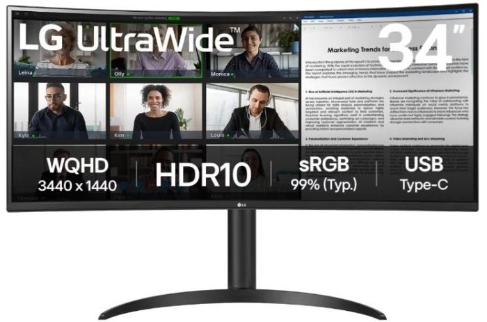 Монітор LG 34" 34WR55QK-B 2xHDMI, DP, USB-C, Audio, VA, 3440x1440, 100Hz, CURVED, sRGB 99%, HAS, HDR10