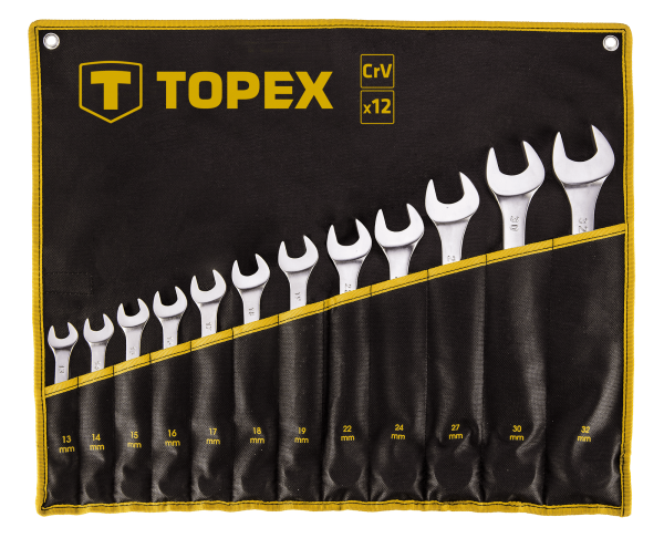 Ключі гайкові TOPEX, комбіновані, 13-32мм, CrV, чохол-скручування, набір 12шт