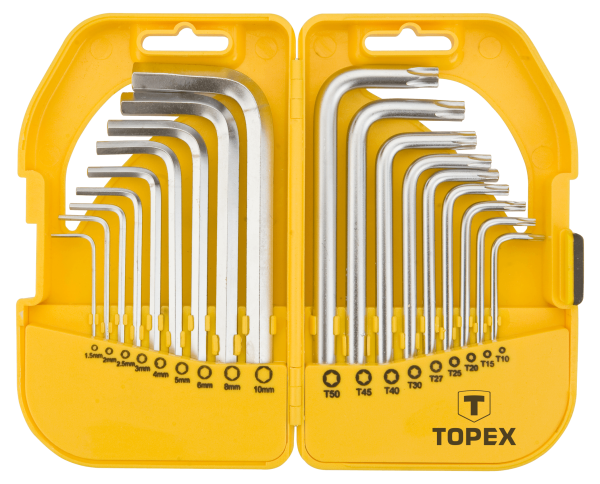 Ключі комбіновані TOPEX шестигранні та Torx CrV, 1.5-10мм, T10-T50 набір 18шт