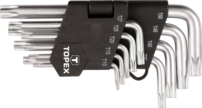 Ключі Torx TOPEX, короткі, CrV, T10-T50, набір 9шт