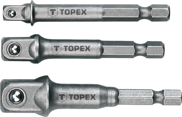 Перехідник TOPEX, 1/4",3/8",1/2", для торцевих головок, набір 3шт