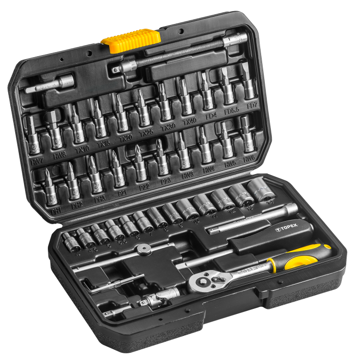 Набір інструментів TOPEX, набір торцевих головок 1/4", CrV, 46шт