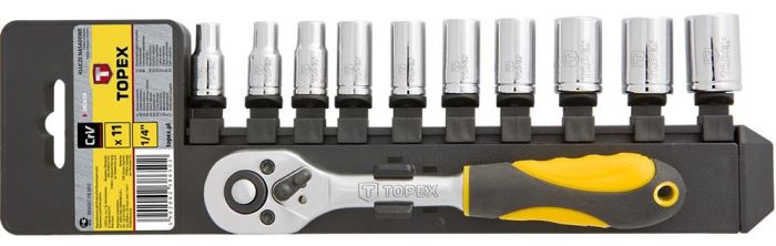 Набір торцевих головок TOPEX, 1/4", з тріскачкою, CrV, 11шт