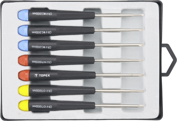 Викрутки TOPEX прецизійні, SL,PH,Torx, сталь CrV, набір 7шт