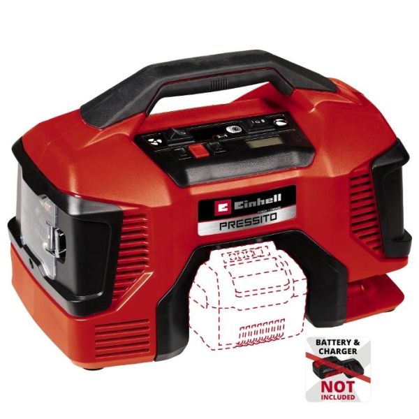 Компресор повітряний Einhell PRESSITO 18/21, акумуляторний 18В PXC, до 14л/хв, 10.5бар, вис. і низьк. тиск, 2.06кг без АКБ та ЗП