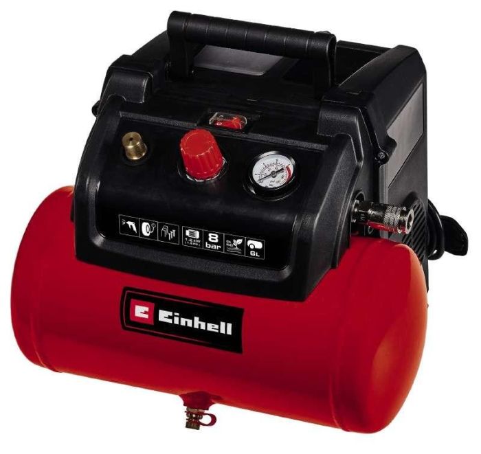 Компресор повітряний Einhell TC-AC 190/6/8 OF безолійний, 1200Вт, 6л, 190л/хв, 8бар, 8.9кг