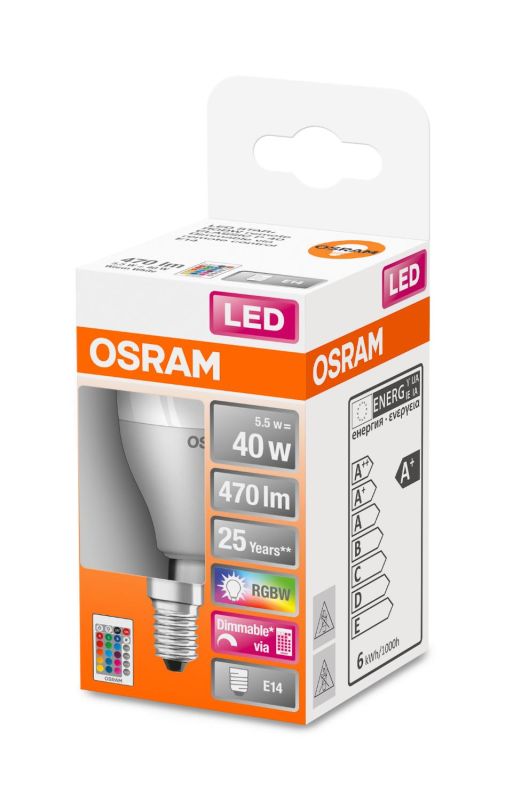 Лампа OSRAM LED Е14 RGB 5.5Вт 2700K пульт ДУ Р45 STAR