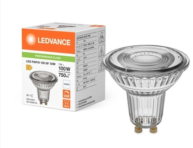Лампа LEDVANCE GU10 7Вт 4000K 750Лм MR16 димується