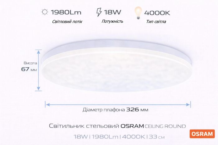 Світильник накладний OSRAM CEILING ROUND 18Вт 4000K 1140Лм