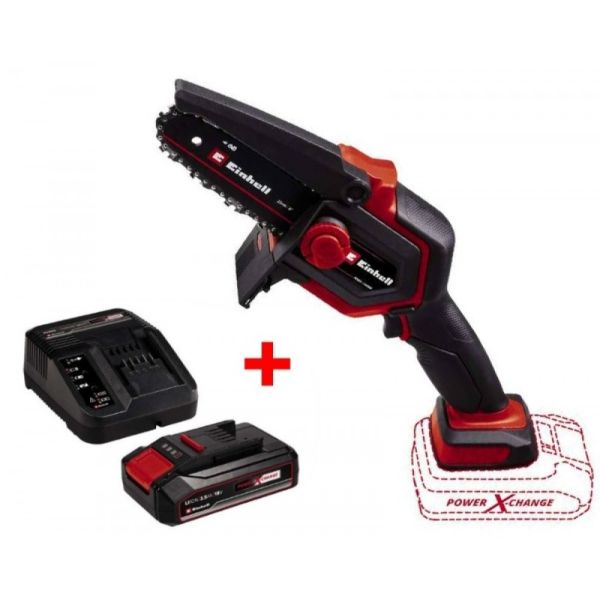 Пила ланцюгова акумуляторна Einhell GE-PS 18/15 Li BL Kit PXC 18В акб 1х2.5А·год шина 158мм різ 125мм 4.8м/с ЗП 1.1кг