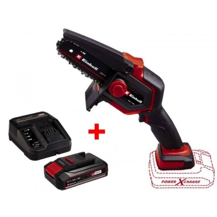 Пила ланцюгова акумуляторна Einhell GE-PS 18/15 Li BL Kit PXC 18В акб 1х2.5А·год шина 158мм різ 125мм 4.8м/с ЗП 1.1кг