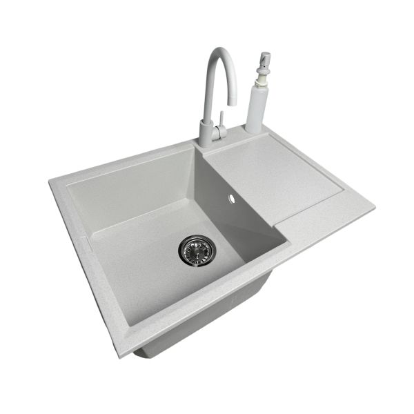 Набір кухонний Adamant Horizon Medium, штучний камінь, прямокут., з крилом, 700х500х230мм, чаша - 1, врізна, Old stone + змішувач та дозатор