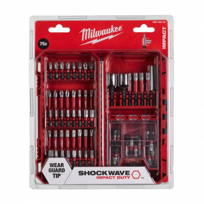 Біти Milwaukee Shockwave, сталь, кейс, набір 75шт