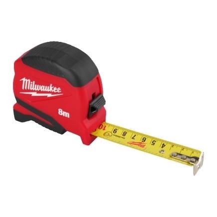 Рулетка Milwaukee Pro Compact, 8мх25мм, з фіксатором змотування, АБС-пластик
