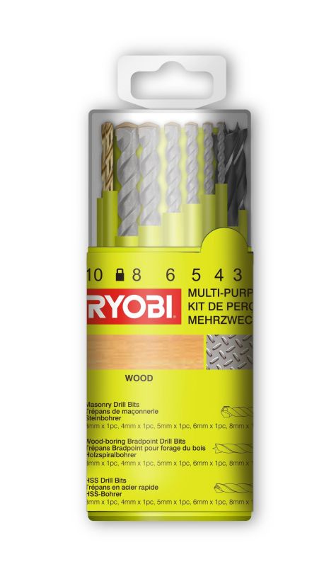 Набір свердел по металу, дереву, каменю Ryobi RAK18DMIX, 18шт