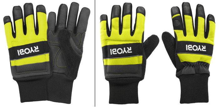 Рукавички робочі Ryobi RAC258M, козяча шкіра, захист від порізів, р.M, чорно-жовтий