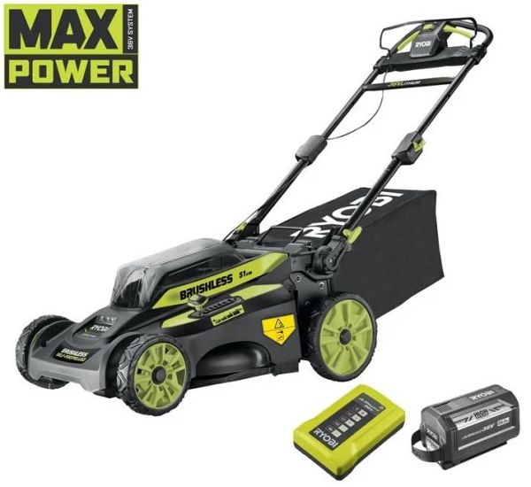 Газонокосарка акумуляторна Ryobi Max Power RY36LMX51A-160 36В акб 1х6А·год 51см 70л 20-70мм самохідна 24.7кг