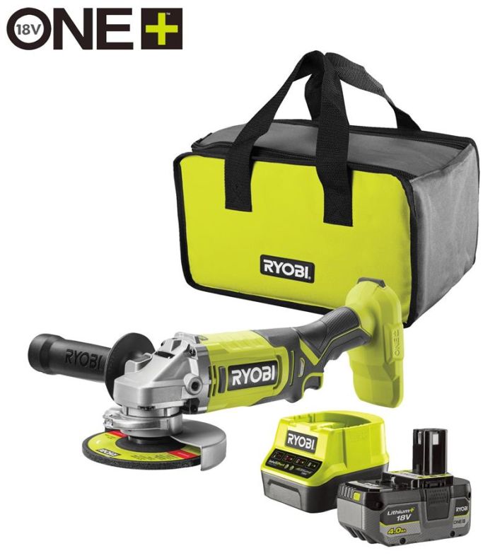 Шліфмашина кутова акумуляторна Ryobi ONE+ RAG18125-1C40S 125мм 18В 1х4А·год 9000об/хв 2.2кг сумка