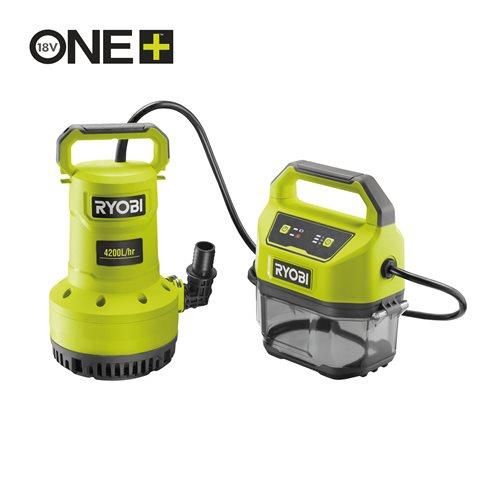 Насос для брудної та чистої води акумуляторний Ryobi ONE+ RY18SPA-0 18В 4200л/год висота перекачування 8м занурення 5м штуцер 1" таймер відключення захист сухог