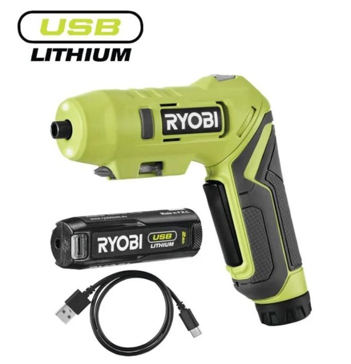 Викрутка акумуляторна Ryobi USB Lithium RSDP4-120G 4В 1х2А·год 5Нм 200об/хв поворотне руків'я 0.35кг