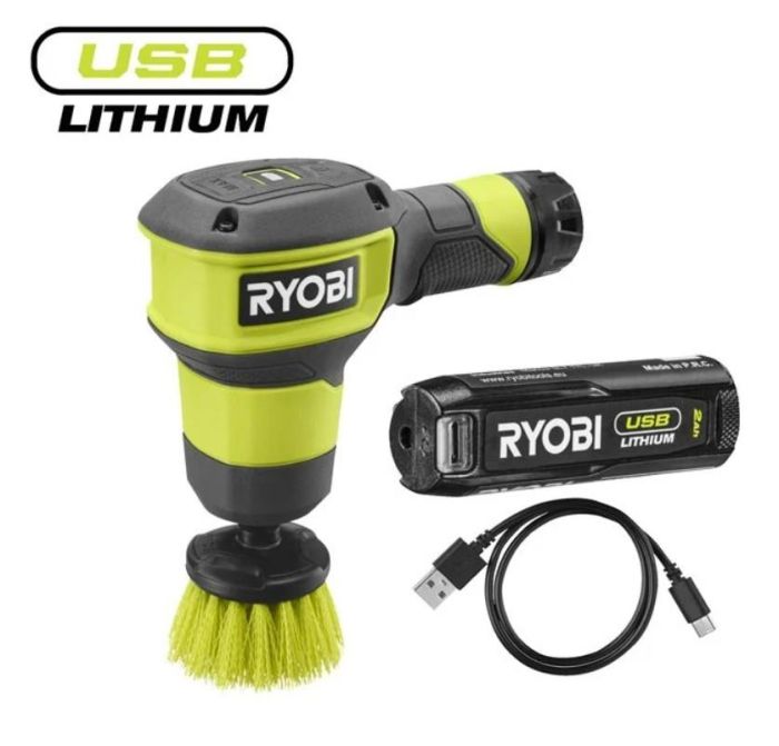 Щітка акумуляторна Ryobi USB Lithium RSCR4-120G 4В 2А·год диск 5см 200/300об/хв IPX7 0.49кг