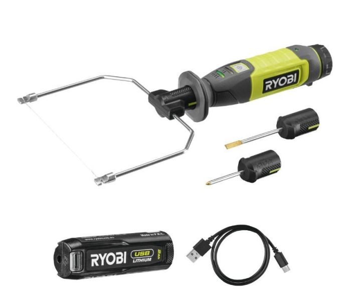 Термоніж акумуляторний Ryobi USB Lithium RHC4-120G 4В 2А·год 150/270°С 5 змінних насадок 0.13кг