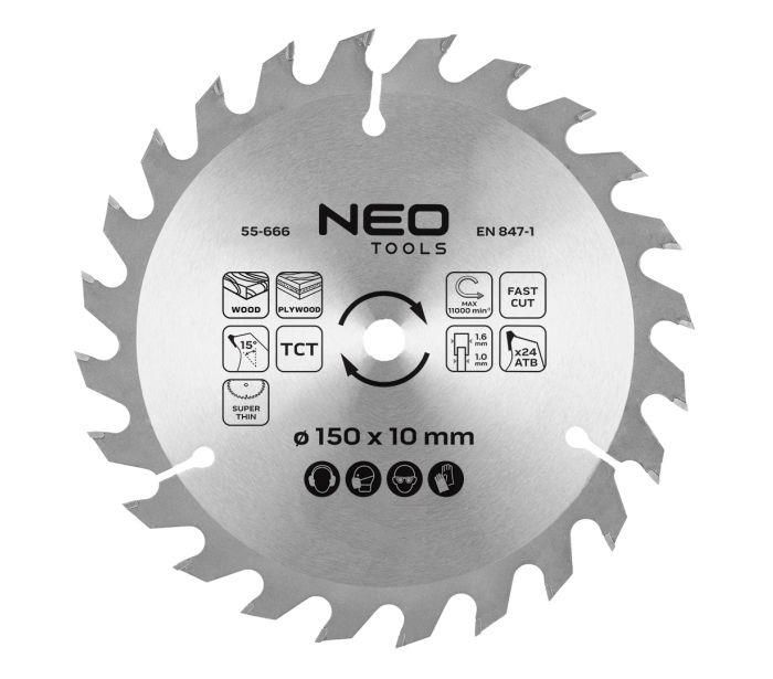 Диск пиляльний  Neo Tools по дереву 150x10-24 1.6мм