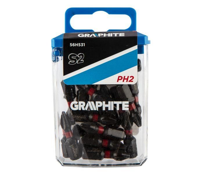 Біти GRAPHITE 1/4", ударні, PH2x25мм, сталь S2 набір 20шт