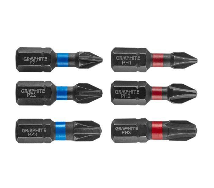 Біти GRAPHITE 1/4", ударні, PH,PZ, 25мм, сталь S2, набір 6шт
