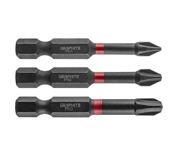 Біти GRAPHITE 1/4", ударні, PH, 50мм, сталь S2 набір 3шт