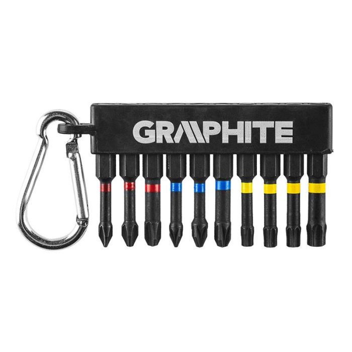 Біти GRAPHITE 1/4", ударні, PH,PZ,TX, 50мм, сталь S2, карабін набір 10шт