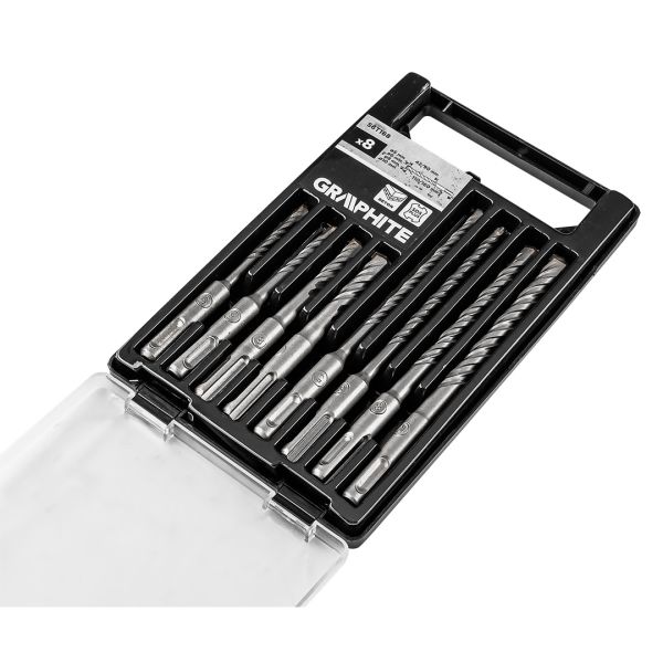 Набір свердел по бетону GRAPHITE SDS Plus 5x6x8х110мм, 5х6x8x10x160мм, кейс, 8шт