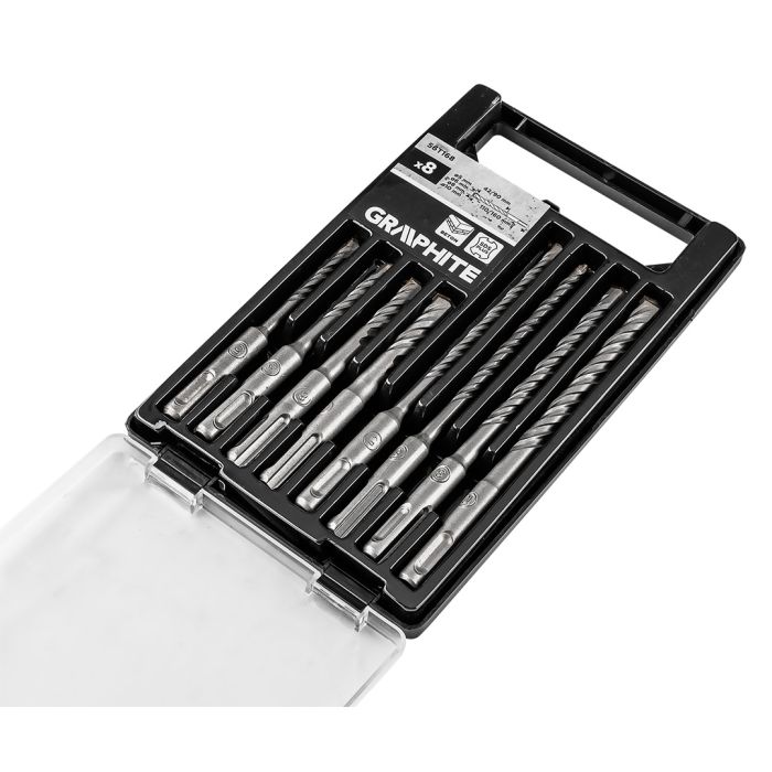 Набір свердел по бетону GRAPHITE SDS Plus 5x6x8х110мм, 5х6x8x10x160мм, кейс, 8шт
