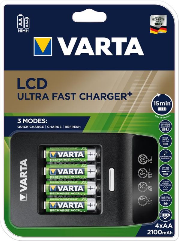 Зарядний пристрій Varta LCD Ultra Fast Plus Charger 4хNI MH AA2100 мА•год
