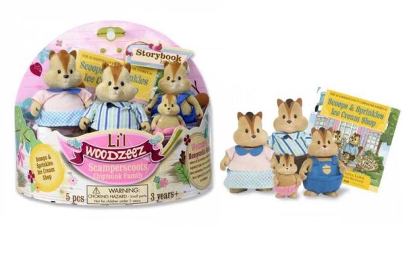 Набір фігурок Li`l Woodzeez Сім'я Бурундуків 4од, книжка EN
