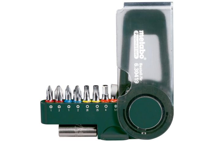 Біти Metabo Promotion, 1/4", магнітний бітотримач, SL,PH,PZ,H,T, 25мм, сталь S2, кейс, набір 9шт