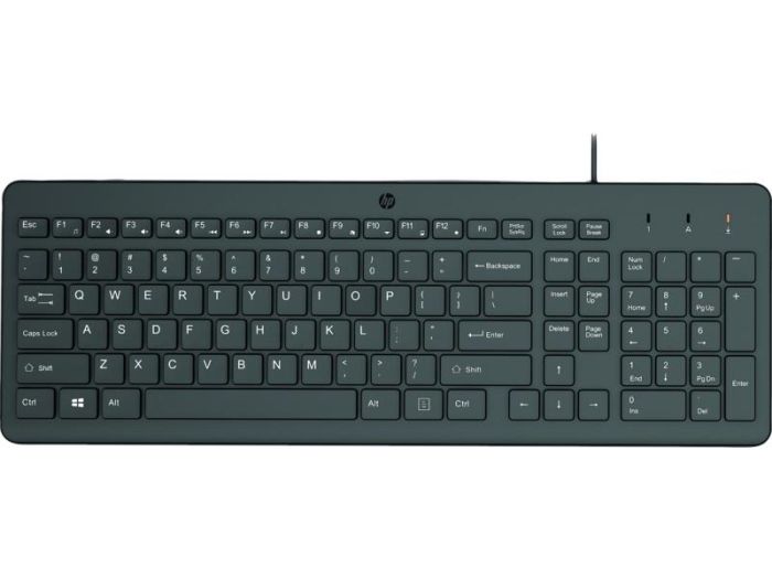 Клавіатура мембранна HP 150, 104key, USB-A, EN/RU, чорний